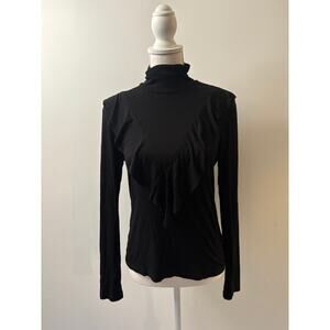 Ella Moss Black Long-Sleeved Ruffle Turtleneck Tee Size Small